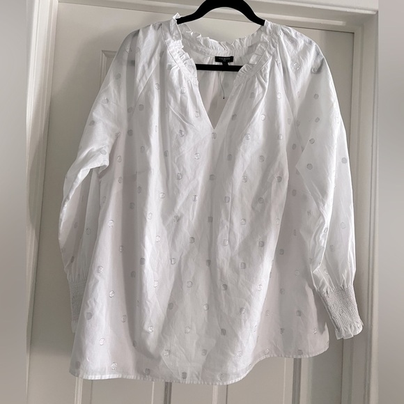 Talbots Tops - Talbots white long sleeve Henley shirt w Silver Polka Dots Plus size X NWT
